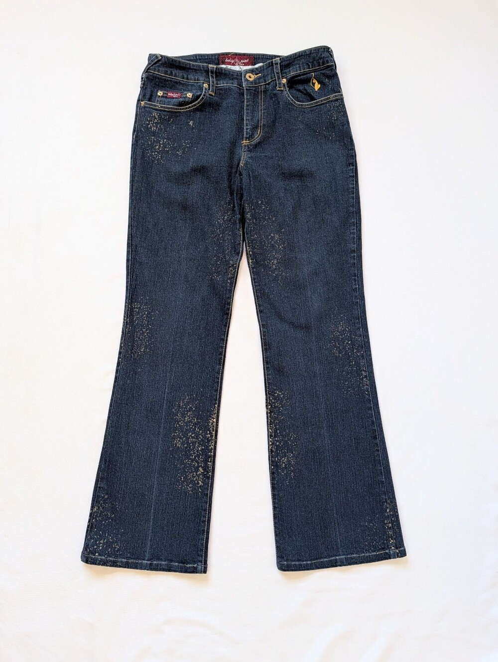 Baby Phat Jeans Women’s Juniors 11 Dark Wash Gold Distressed Y2K Bootcut Jeans